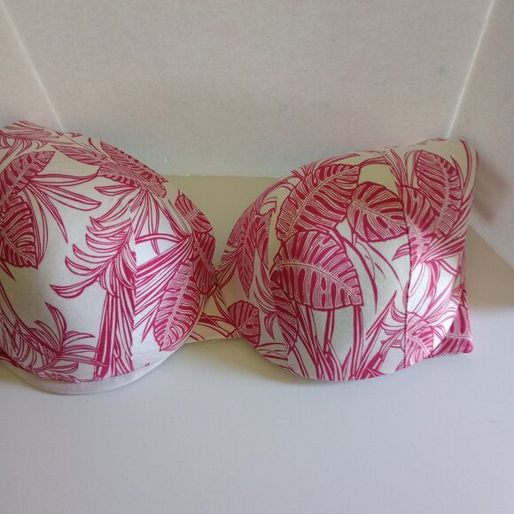 Cacique 46DDD Lightly Lined Full Coverage 4 Hook Pink White Leaves Plus Size - Picture 3 of 9